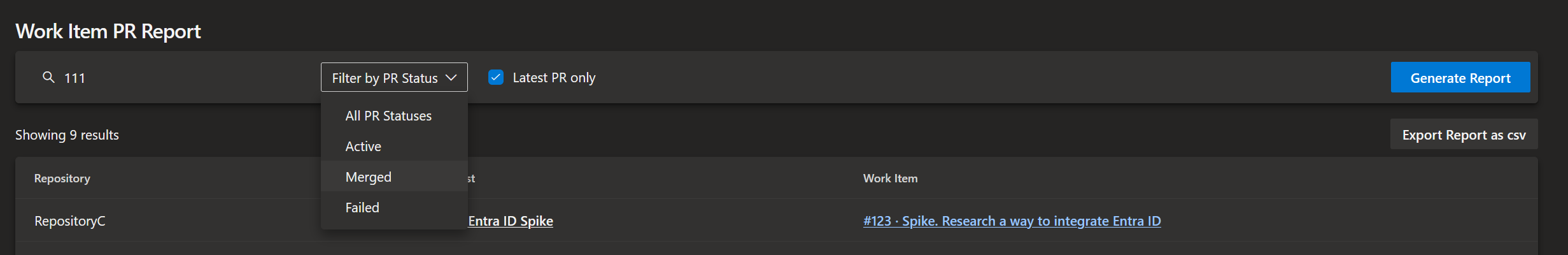 Filtering options